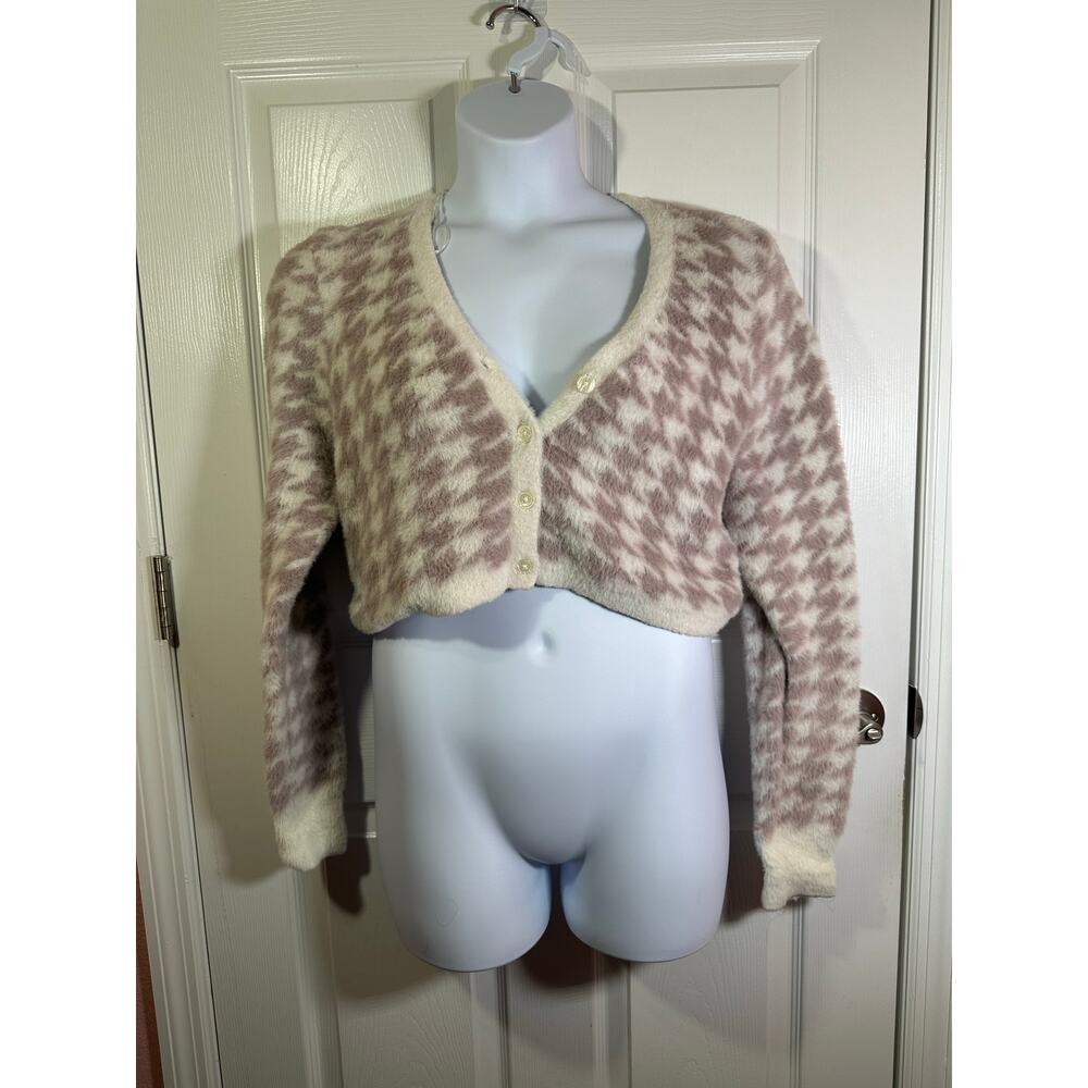 Aeropostale - Fuzzy Houndstooth Cropped Cardigan XL
